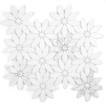 Abolos® Tuscany 4 X 4 White Marble Flower Deco Mosaic Tile, Case Of 5
