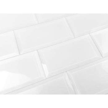 Abolos® Frosted Elegance 3 X 6  White Glass Beveled Subway Wall Tile, Case Of 112