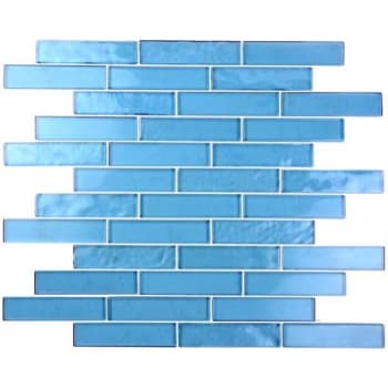Abolos® Landscape 1 X 4 Textured Blue Glass Linear Mosaic Tile, Case Of 12