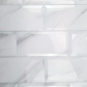 Abolos® Nature 4 X 8 Beveled  Calacatta White Glass Subway Wall Tile, Case Of 72