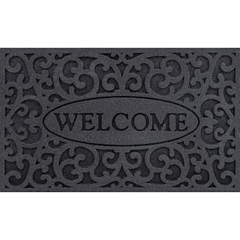 Apache Mills "Welcome" Outdoor Floor Mat With Iron Gate Pattern, 18" X 30", Gray, Case Of 4