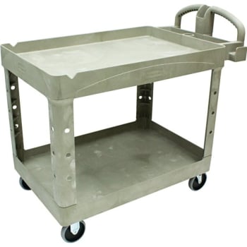 Rubbermaid Heavy-Duty 2-Shelf Utility Cart With Lipped Shelf-Medium - Beige