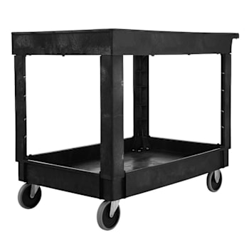 Rubbermaid Commercial Heavy Duty 2 Shelf Flat Handle Utility Cart (Black)