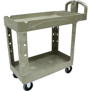 Rubbermaid Heavy-Duty 2-Shelf Utility Cart With Lipped Shelf-Small- Beige