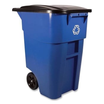 Image for Square BRUTE Recycling Rollout Container, 50 Gal, Plastic, Blue from HD Supply
