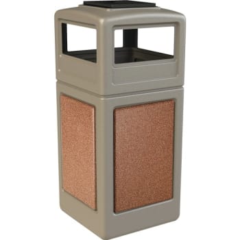 Commercial Zone Products Stonetec 42 Gallon Trash Can W/ Sedona Panels And Ashtray Dome Lid (Beige)