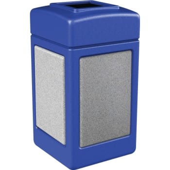 Image for Commercial Zone Products StoneTec 42 Gallon Open Top Square Trash Receptacle w/ Ashtone Panel (Blue) from HD Supply