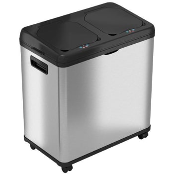 Hls Commercial Automatic Dual-Compartment Recycler Sensor Trash Can W/ Wheels (Stainless Steel)