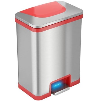 Hls Commercial 13 Gallon Pedal-Sensor Trash Can (Stainless Steel/red)