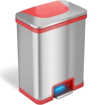 Image for HLS Commercial 13 Gallon Pedal-Sensor Trash Can (Stainless Steel/Red) from HD Supply