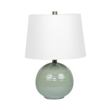 Litex 19.25 Inch Table Lamp With Aqua Base And White Linen Hardback Shade