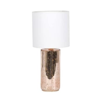 Litex 17 Inch Table Lamp With Rose Gold Glass Base And White Fabric