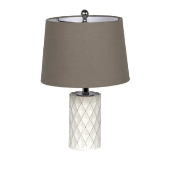 Litex 19.75 Inch Table Lamp With White Glass Base And Grey Fabric Hardback Shade