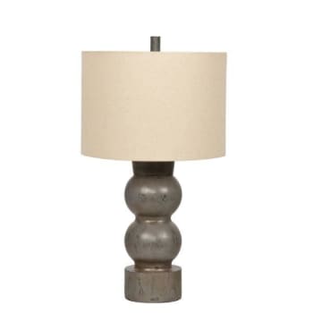 Litex 26 Inch Table Lamp With Distressed Grey Base, Oatmeal Linen Hardback Shade