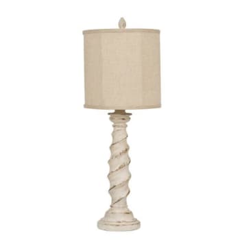 Litex 33 Inch Table Lamp With Distressed White Base And Tan Linen Hardback Shade
