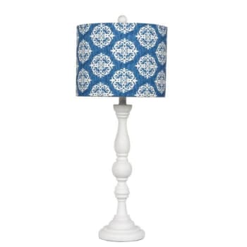 Litex 29.5 Inch Table Lamp With White Risen Base Featuring A Blue/White Linen