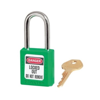 Image for Master Lock Thermoplastic Zenex 6 Pin Tumbler Steel Shackle Padlock (Green) from HD Supply