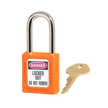 Master Lock Orange Thermoplastic Zenex 6 Pin Tumbler Padlock Steel Shackle