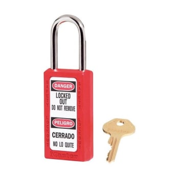 Master Lock Steel Shackle Thermoplastic Zenex 6 Pin Tumbler Padlock (Red)