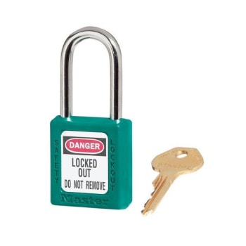 Image for Master Lock Steel Shackle Thermoplastic Zenex 6 Pin Tumbler Padlock (teal) from HD Supply