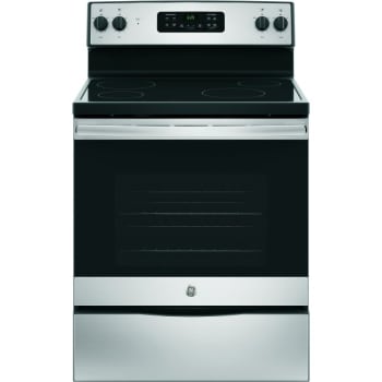 GE® 30" Electric, Smooth Range w/ 5.3 Cu Ft, Black on Stainless