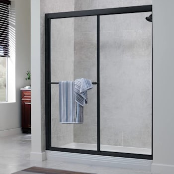 Foremost Tides Framed Bypass Shower Door, Rubbed Bronze, Clear Glass 70"hx60"w