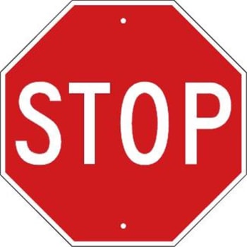 Brady® "STOP" Sign 18" H x 18" W x 0.090" D Aluminum White on Red, with holes