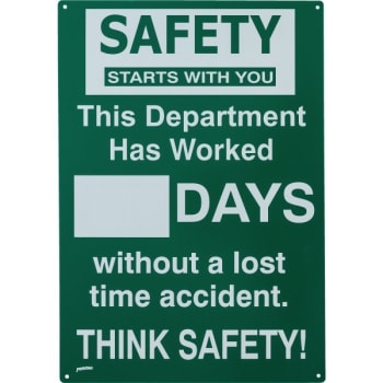Image for Brady® Worked # Days Without A Lost Time Accident Sign 20" H X 14" W White/green from HD Supply