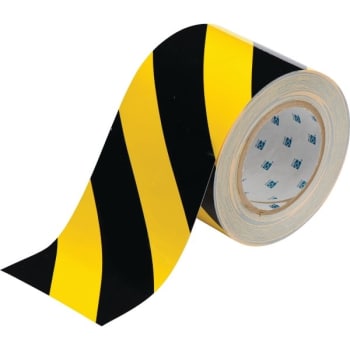 Image for Brady® ToughStripe™ Floor Marking Tape 4 in W Black/Yellow Roll of 100 Feet from HD Supply