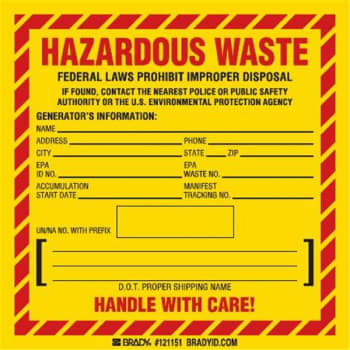 Image for Brady® "HAZARDOUS" Label 6" H x 6" W x 0.004"D Black/Red/Yellow, Package Of 100 from HD Supply