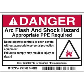 Image for Brady® Arc Flash Label Polyester, Black/Red on White, 3.5 in H x 5 in W, DANGER from HD Supply