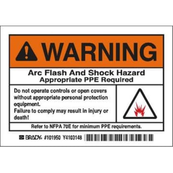 Brady® Arc Flash Label Warning 3.5" H x 5" W Black/Orange on White, Package Of 5