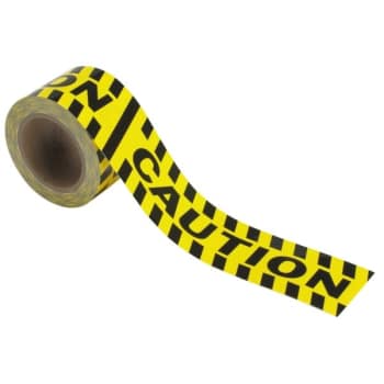 Brady® "CAUTION" Stripe and Check Tape 3 in W Black on Yellow Roll of 60 FT