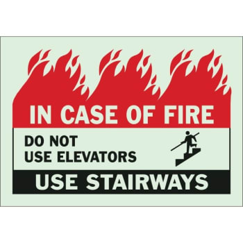 Image for Brady® 7 x 10" Glow In The Dark Self Sticking In Case Of Fire Do Not Use Sign from HD Supply
