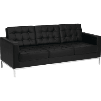 Flash Furniture Hercules Lacey Series Contemporary Black Leather Sofa with Stainless Steel Frame