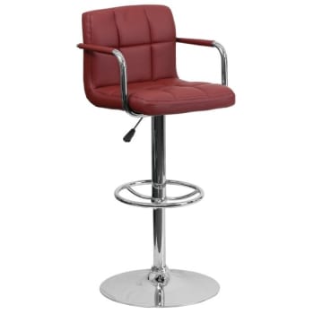Flash Furniture Burgundy Quilted Vinyl Adjustable Height Bar Stool With Arms And Chrome Base