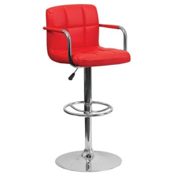 Flash Furniture Red Quilted Vinyl Adjustable Height Bar Stool With Arms And Chrome Base