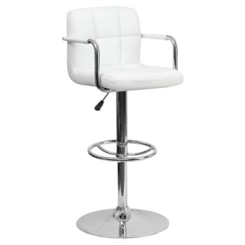 Flash Furniture White Quilted Vinyl Adjustable Height Bar Stool With Arms And Chrome Base