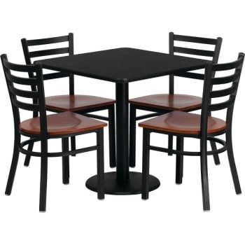 Flash Furniture Square Black Laminate Table Set With Metal Chair And Cherry Wood Seat
