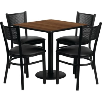 Flash Furniture 30" Square Walnut Laminate Table Set With Metal Chair And Black Vinyl Seat