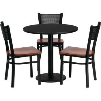 Flash Furniture Round Black Laminate Table Set With Metal Chair And Cherry Wood Seat