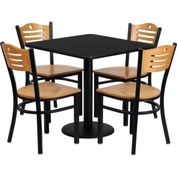 Flash Furniture 30" Square Black Laminate Table Set With Metal Chair And Natural Wood Seat
