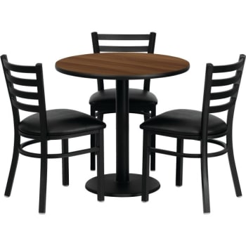 Flash Furniture Round Walnut Laminate Table Set With Metal Chair And Black Vinyl Seat