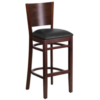 Flash Furniture Lacey Series Solid Back Walnut Wooden Restaurant Barstool Black Vinyl Seat