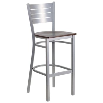 Image for Flash Furniture Hercules Series Silver Slat Back Metal Barstool Walnut Wood Seat from HD Supply