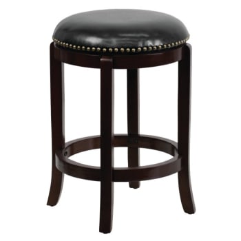 Flash Furniture Traditional Cappuccino Wood Barstool With Black Leather Swivel Seat