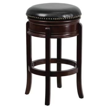Flash Furniture 29" Backless Cappuccino Wood Barstool With Black Leather Swivel Seat, Wood Band