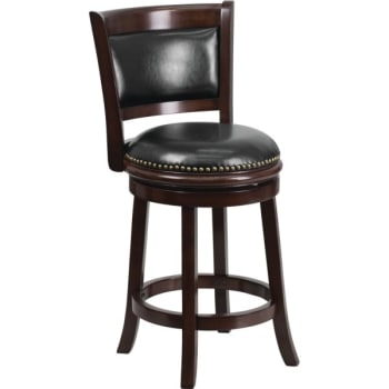 Flash Furniture 24" Cappuccino Wood Counter Height Stool With Black Leather Swivel Seat