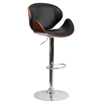 Flash Furniture Walnut Bentwood Adjustable Height Barstool Curved Black Vinyl Seat And Back