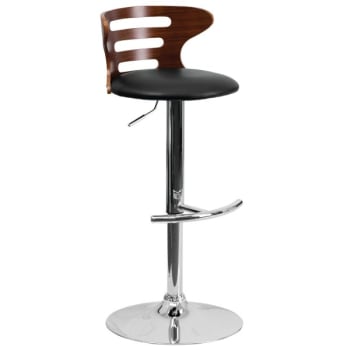 Image for Flash Furniture Walnut Bentwood Adjustable Low Back Barstool Black Vinyl Seat And Cutout Back from HD Supply